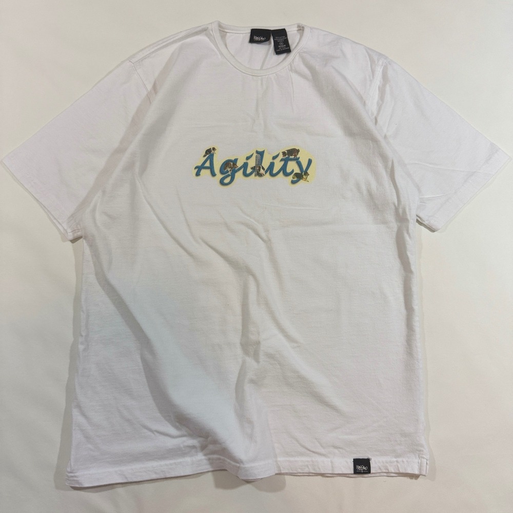 Mossimo T-Shirt Mens Medium White Good Agility Dog Graphic Cotton Tee